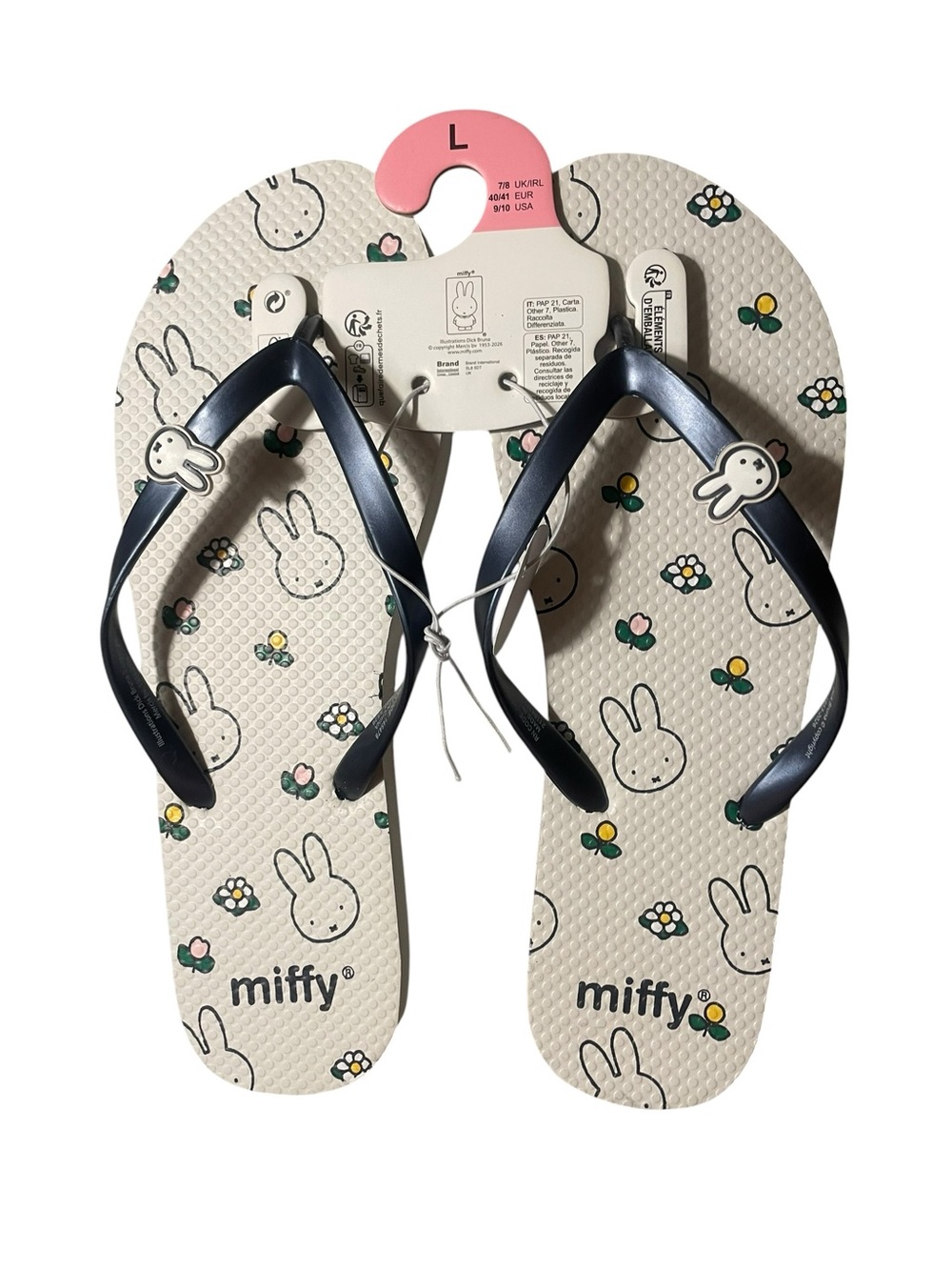 Women’s Miffy Cream Flip Flops with Navy Straps